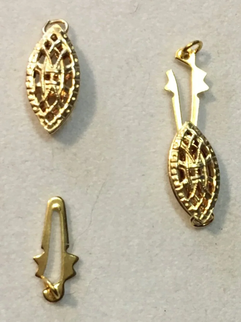 THREE Perfect  Small GOLD FILLED Filigree Fishhook Pearl Clasps-Beautiful! 15mm